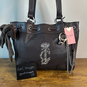 New Juicy Couture Juicy Crown Chocolate Brown Daydreamer Tote Ring Silver Viral